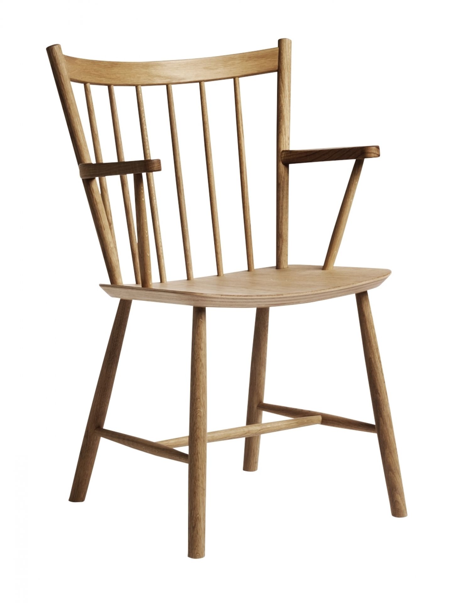 J42 Stuhl von Hay: Holzstuhl mit Armlehnen und Sprossenlehne, skandinavisches Design.